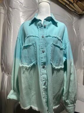 POL Aqua Button-Up Shirt Jacket